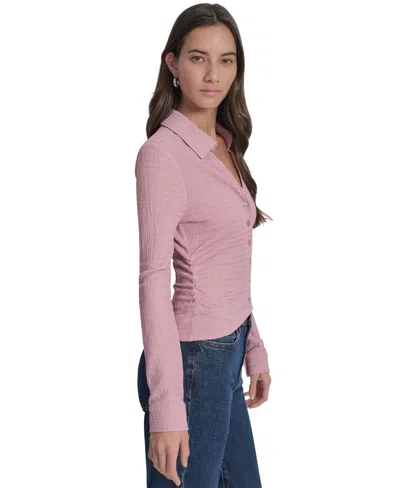 Dkny Jeans Women's Textured Collared Button-front Top In Pink