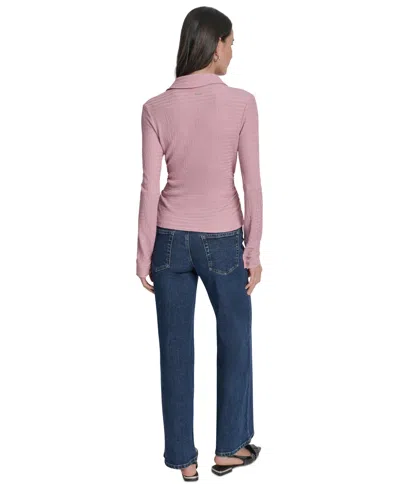 Dkny Jeans Women's Textured Collared Button-front Top In Pink