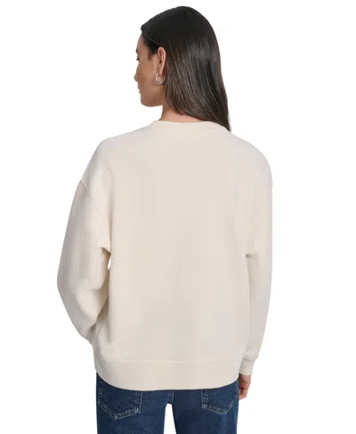 Dkny Jeans Womens Rhinestone Logo Cotton Crewneck Sweatshirt Pxs Xl In White