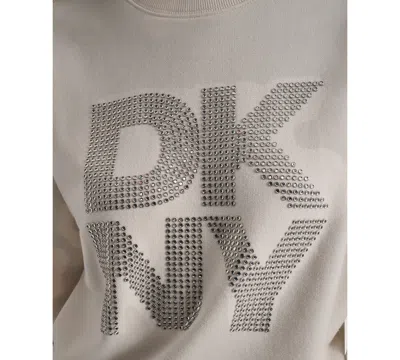 Dkny Jeans Womens Rhinestone Logo Cotton Crewneck Sweatshirt Pxs Xl In White