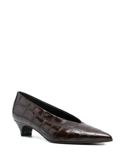 Halmanera Crocodile-effect Pointed-toe Pumps In Brown