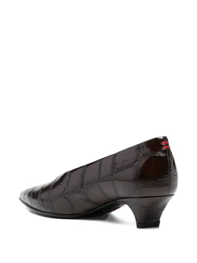 Halmanera Crocodile-effect Pointed-toe Pumps In Brown
