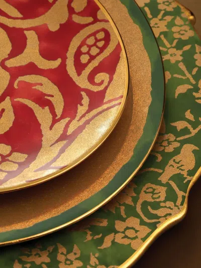 L'objet Fortuny Uccelli 4-piece Dessert Plate Set In Red