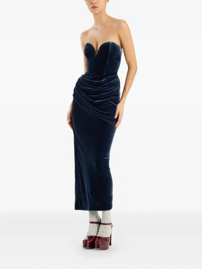 Rotate Birger Christensen Rotate Birgerchristensen Silk Velvet Slit Dress In Blue