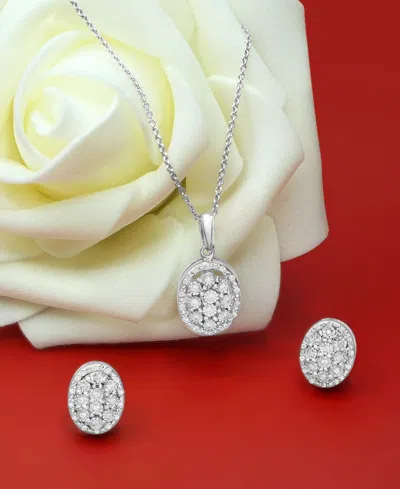 Macy's Diamond Octagon Halo Cluster 18" Pendant Necklace (1/10 Ct. T.w.) In Sterling Silver,  Exclusi In Metallic