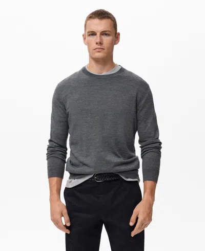Mango Crewneck Wool Sweater In Gray