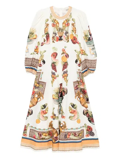 Alemais Mercado Fruit-print Puff-sleeve Midi Dress In Multi