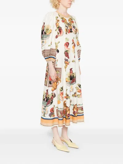 Alemais Mercado Fruit-print Puff-sleeve Midi Dress In Multi