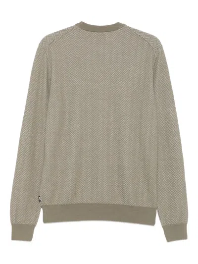 Hugo Boss Herringbone-pattern Sweater In Gray
