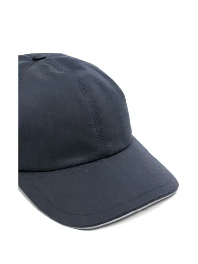 Eleventy Touch-strap Silk Baseball Cap In Blue