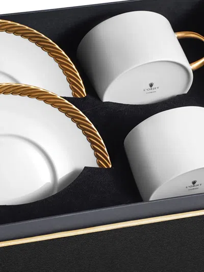 L'objet Corde Tea Cups And Saucers (set Of Two) In White