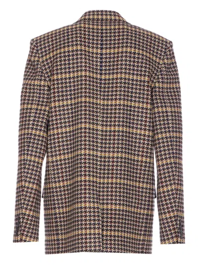 Saint Laurent Brown Double-breasted Jacket With Notched Revers And All-over Check Motif In Wool Woman
