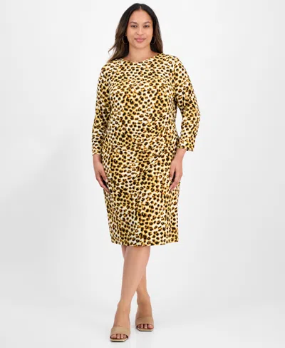 Kasper Plus Size Animal Print Long-sleeve Dress In Animal Print