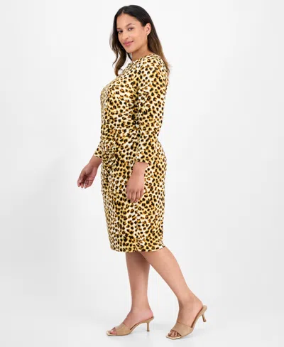 Kasper Plus Size Animal Print Long-sleeve Dress In Animal Print