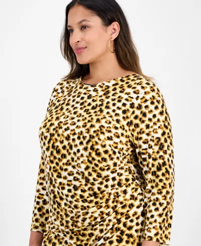 Kasper Plus Size Animal Print Long-sleeve Dress In Animal Print