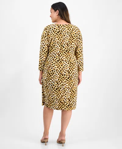 Kasper Plus Size Animal Print Long-sleeve Dress In Animal Print