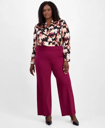 Anne Klein Plus Size Pull-on Wide-leg Pants In Pink