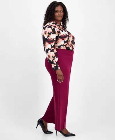 Anne Klein Plus Size Pull-on Wide-leg Pants In Pink