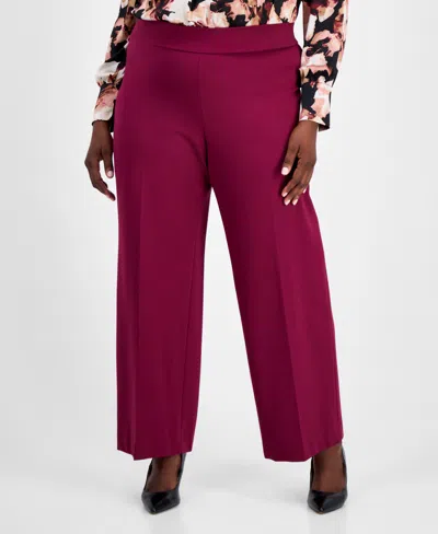 Anne Klein Plus Size Pull-on Wide-leg Pants In Pink
