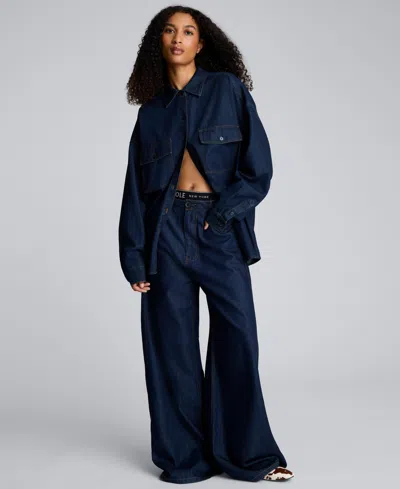 Kenneth Cole Drapey Denim Button Up Oversized Shirt In Blue