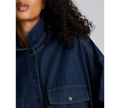 Kenneth Cole Drapey Denim Button Up Oversized Shirt In Blue