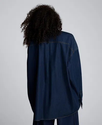 Kenneth Cole Drapey Denim Button Up Oversized Shirt In Blue