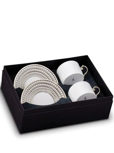 L'objet Perlée Tea Cups And Saucers (set Of Two) In White