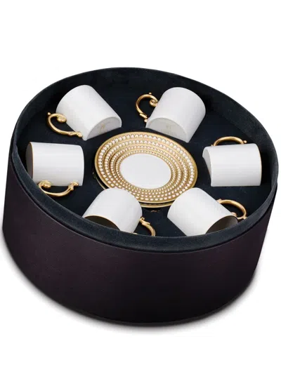 L'objet Perlée Espresso Cups And Saucers (set Of Six) In White