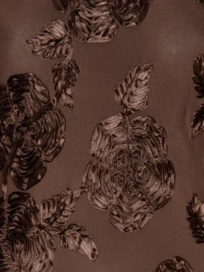 Rotate Birger Christensen Brown Crewneck Mini Dress With Flared Long Sleeves In Tech Fabric Stretch Woman In Animal Print