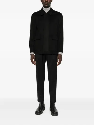 Lardini Patch-pocket Collared Coat In Black