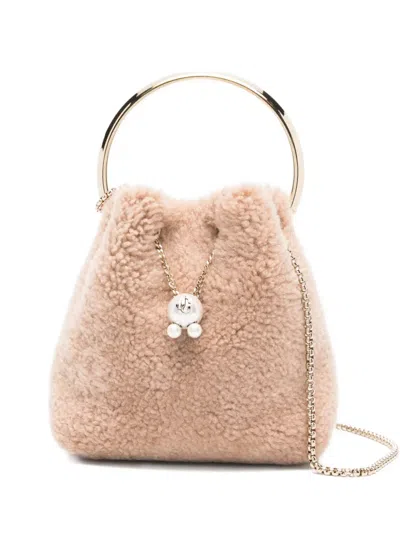 Jimmy Choo Bon Bon Pearl-embellished Ring-handle Bag In Neutral