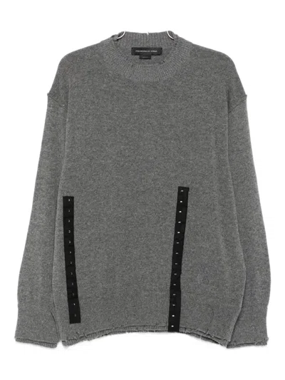 Federico Cina Button-embellished Frayed Sweater In Gray