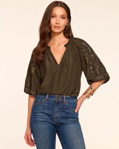 Ramy Brook Karen Embellished V-neck Blouse In Deep Olive In Green