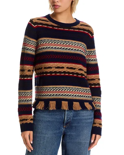 Guest In Residence Western Fringed Striped Wool And Cashmere-blend Sweater In Multi