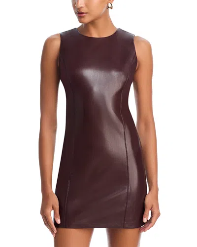 Alice And Olivia Lena Faux Leather Mini Dres In Brown
