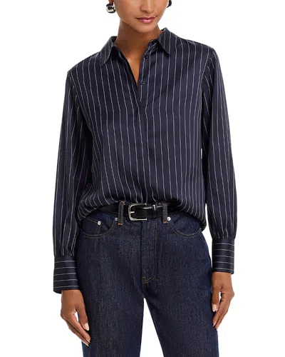 French Connection Satin Pinstripe Blouse In Blue