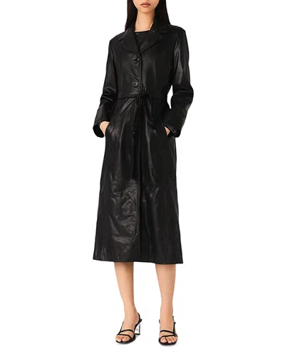 Maje Womens Long Belted-waist Leather Trench Coat Black