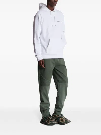 Balmain Signature Hoodie Adjustable Drawstring In White
