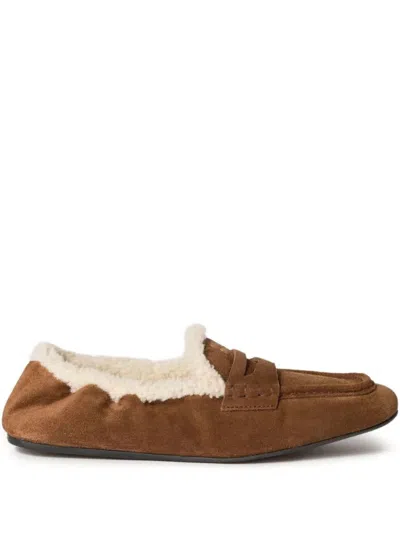 Miu Miu Suede Loafers With Flat Rubber Sole In Brown