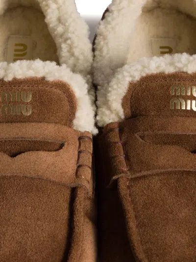 Miu Miu Suede Loafers With Flat Rubber Sole In Brown
