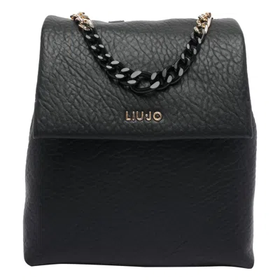 Liu •jo Textured Backpack With Chain Handle And Straps In Black