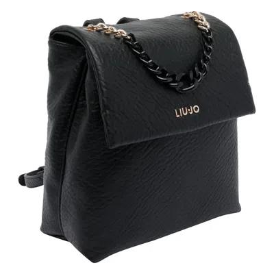 Liu •jo Textured Backpack With Chain Handle And Straps In Black