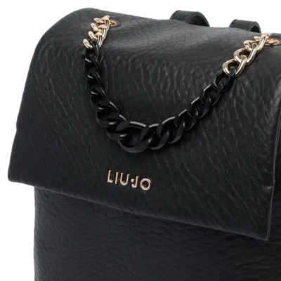 Liu •jo Textured Backpack With Chain Handle And Straps In Black
