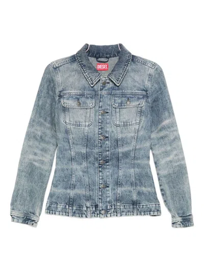 Diesel Fitted Jacket In Lasered Cotton-hemp Denim In Blue
