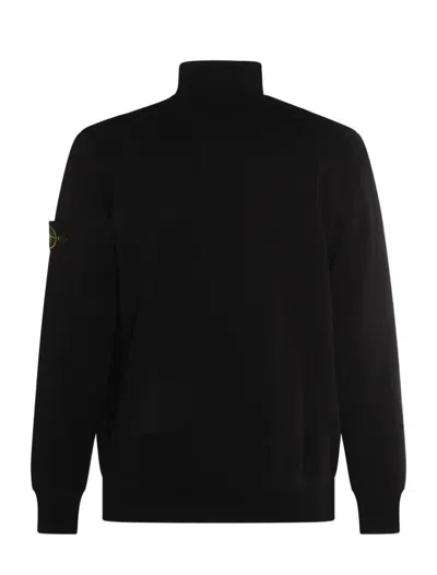 Stone Island High Collar Ribbed Cuffs Side Pockets Sweatshirt In Black
