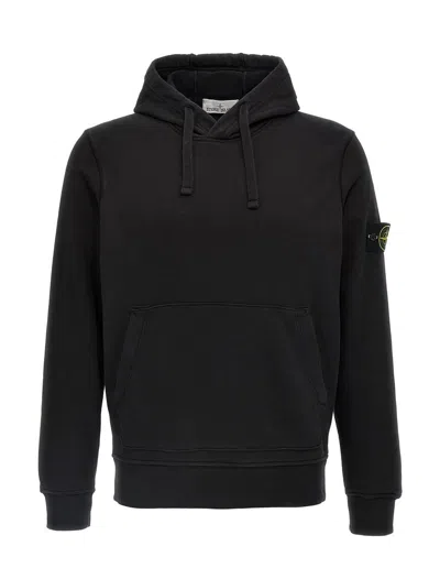 Stone Island Black Fleece Cotton Hoodie In Black