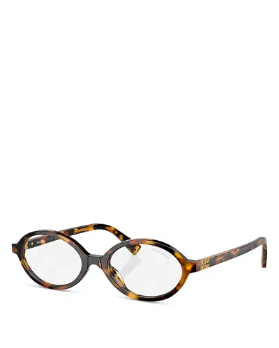 Miu Miu 0mu 01xv Tortoiseshell Oval Sunglasses With Glossy Acetate Finish In Brown