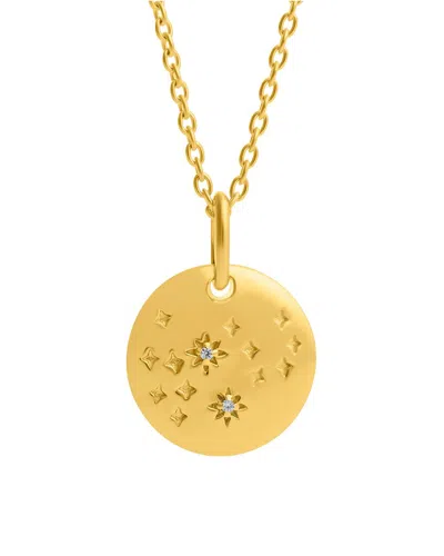 Maxcolor 14k Lab-grown White Sapphire Zodiac Necklace In Brown