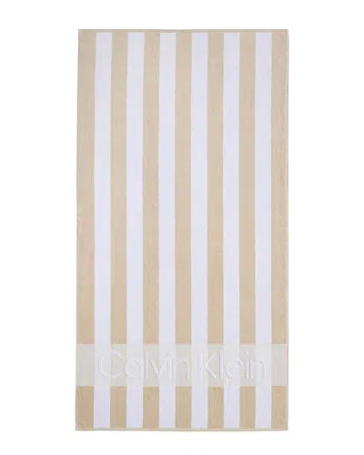 Calvin Klein Beach Stripe Logo Velour Beach Towel Set In Neutral