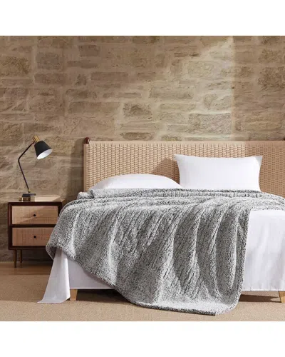 Eddie Bauer Lookout Mountain Solid Tipped Print Sherpa Heating Blanket In Gray